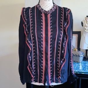 Zara Ruffled Embroidered Blouse